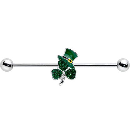 14G Green Gem Top Hat Shamrock St Patricks Industrial Barbell 38mm