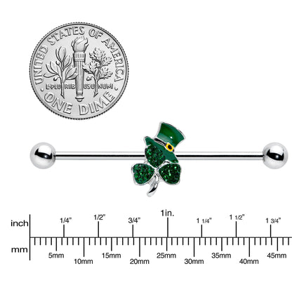 14G Green Gem Top Hat Shamrock St Patricks Industrial Barbell 38mm