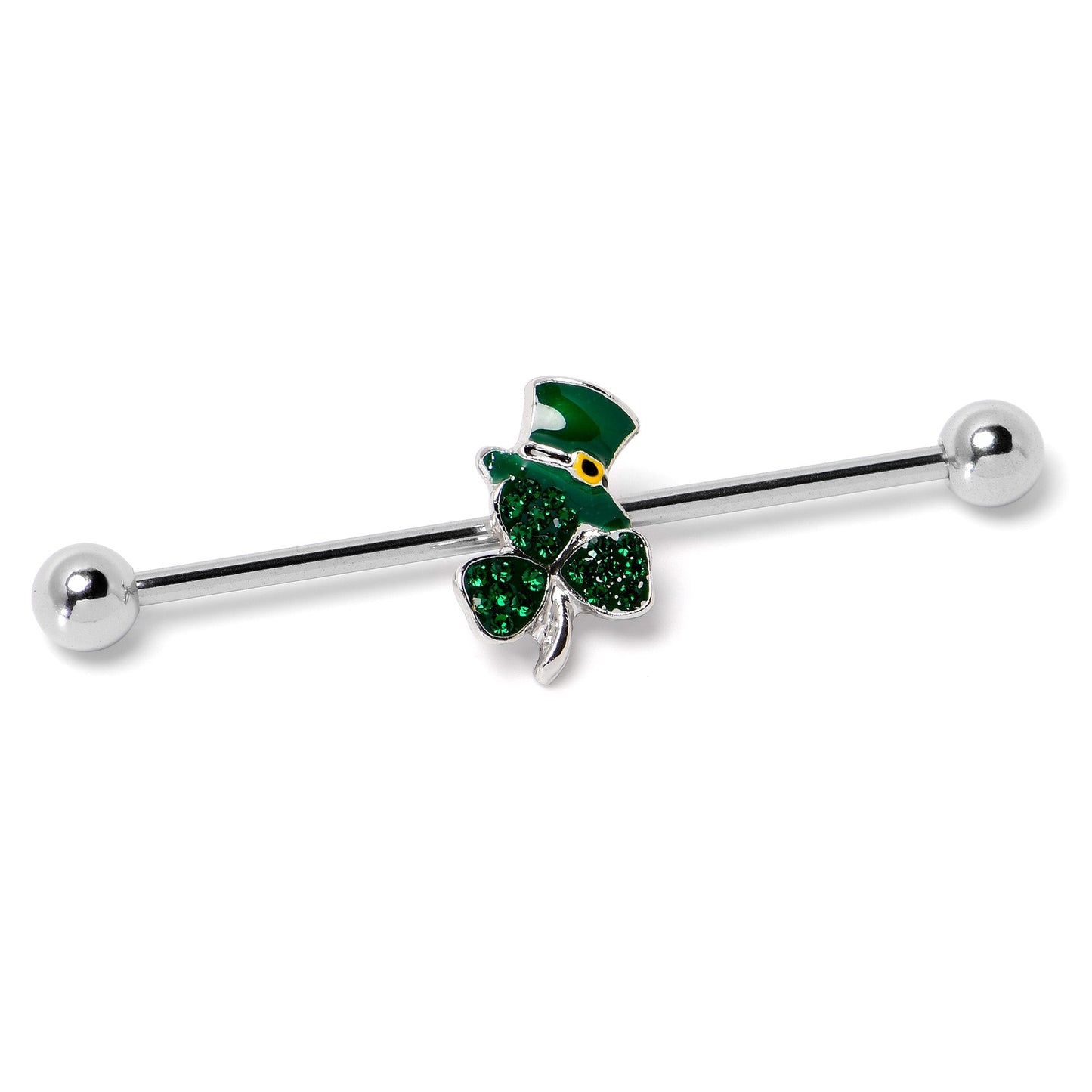14G Green Gem Top Hat Shamrock St Patricks Industrial Barbell 38mm
