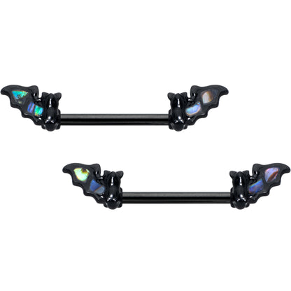 14G 9/16 Black Subtle Bat Barbell Nipple Ring Set
