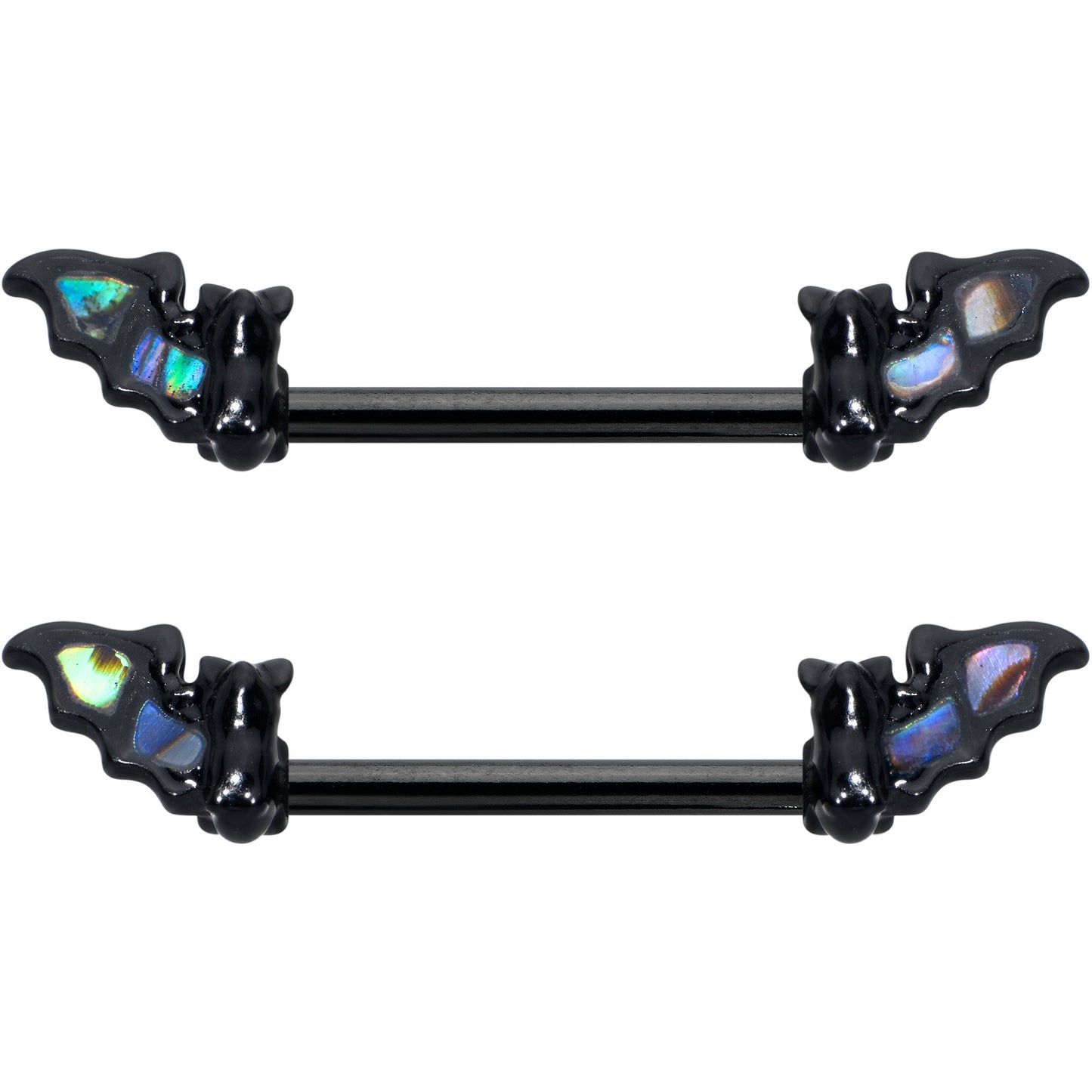 14G 9/16 Black Subtle Bat Barbell Nipple Ring Set