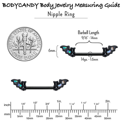 14G 9/16 Black Subtle Bat Barbell Nipple Ring Set