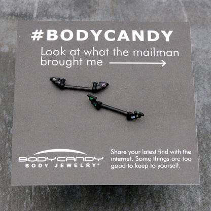 14G 9/16 Black Subtle Bat Barbell Nipple Ring Set