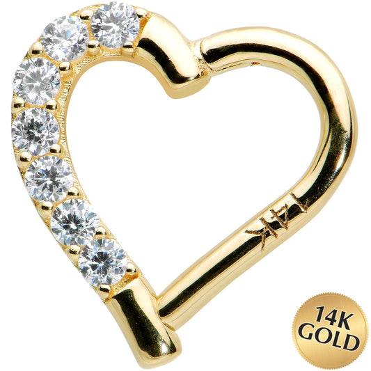 16G 5/16 14k Yellow Gold CZ Paved Ultra Luxe Right Hinged Heart Segment Ring