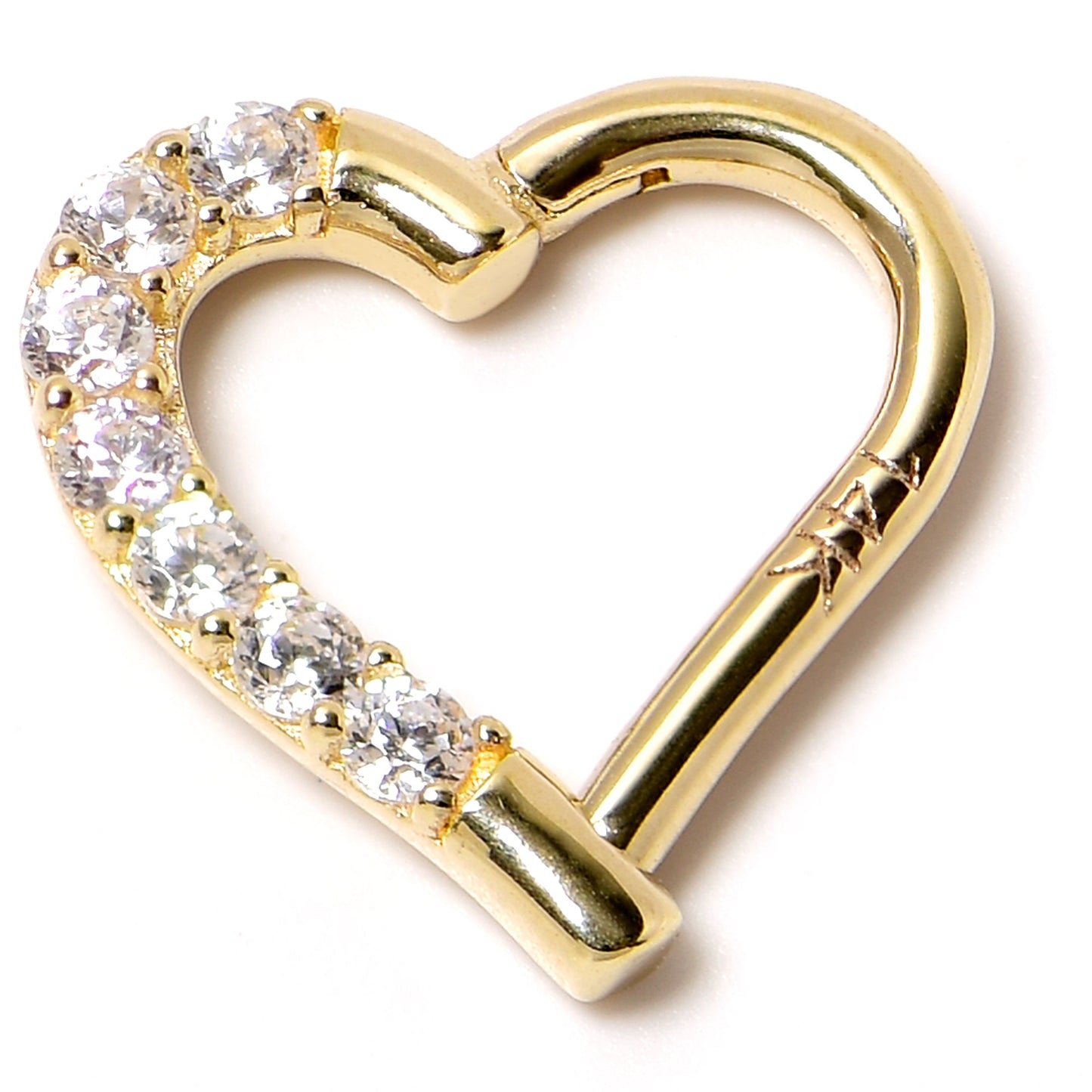 16G 5/16 14k Yellow Gold CZ Paved Ultra Luxe Right Hinged Heart Segment Ring