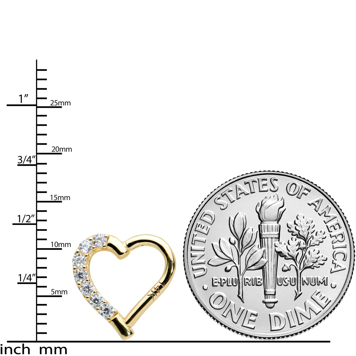 16G 5/16 14k Yellow Gold CZ Paved Ultra Luxe Right Hinged Heart Segment Ring