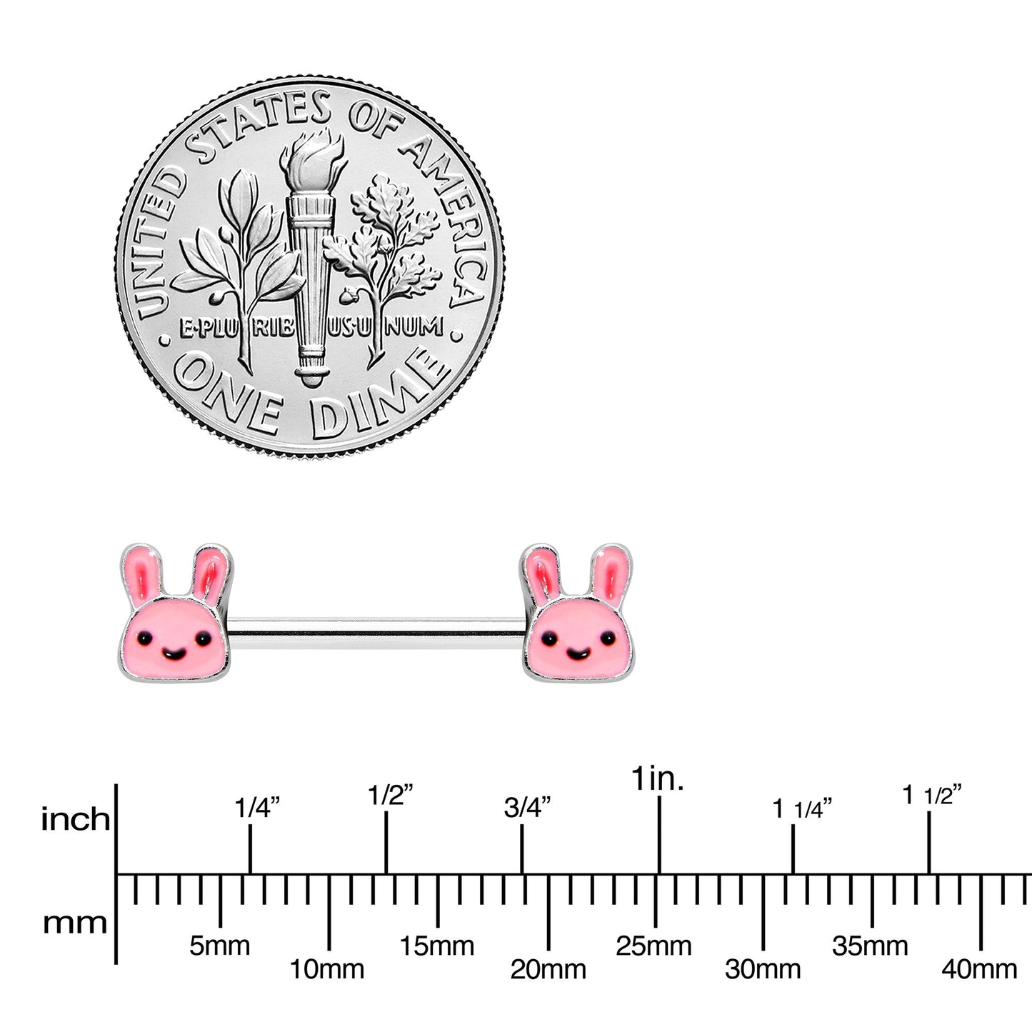 14G 9/16 Kawaii Cutie Easter Bunny Barbell Nipple Ring Set