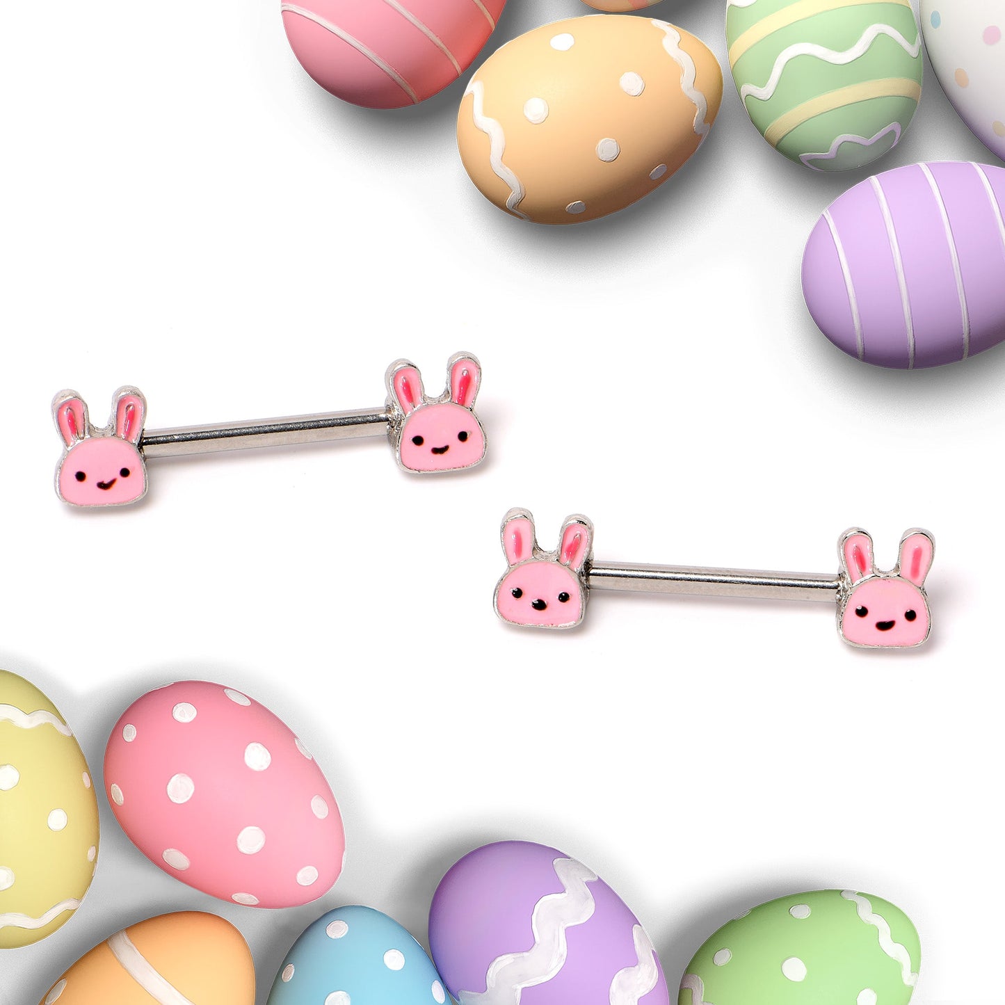 14G 9/16 Kawaii Cutie Easter Bunny Barbell Nipple Ring Set