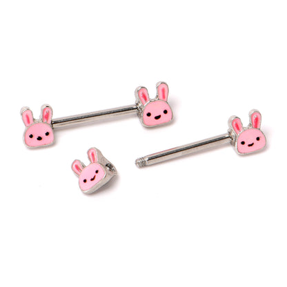 14G 9/16 Kawaii Cutie Easter Bunny Barbell Nipple Ring Set