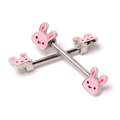 14G 9/16 Kawaii Cutie Easter Bunny Barbell Nipple Ring Set