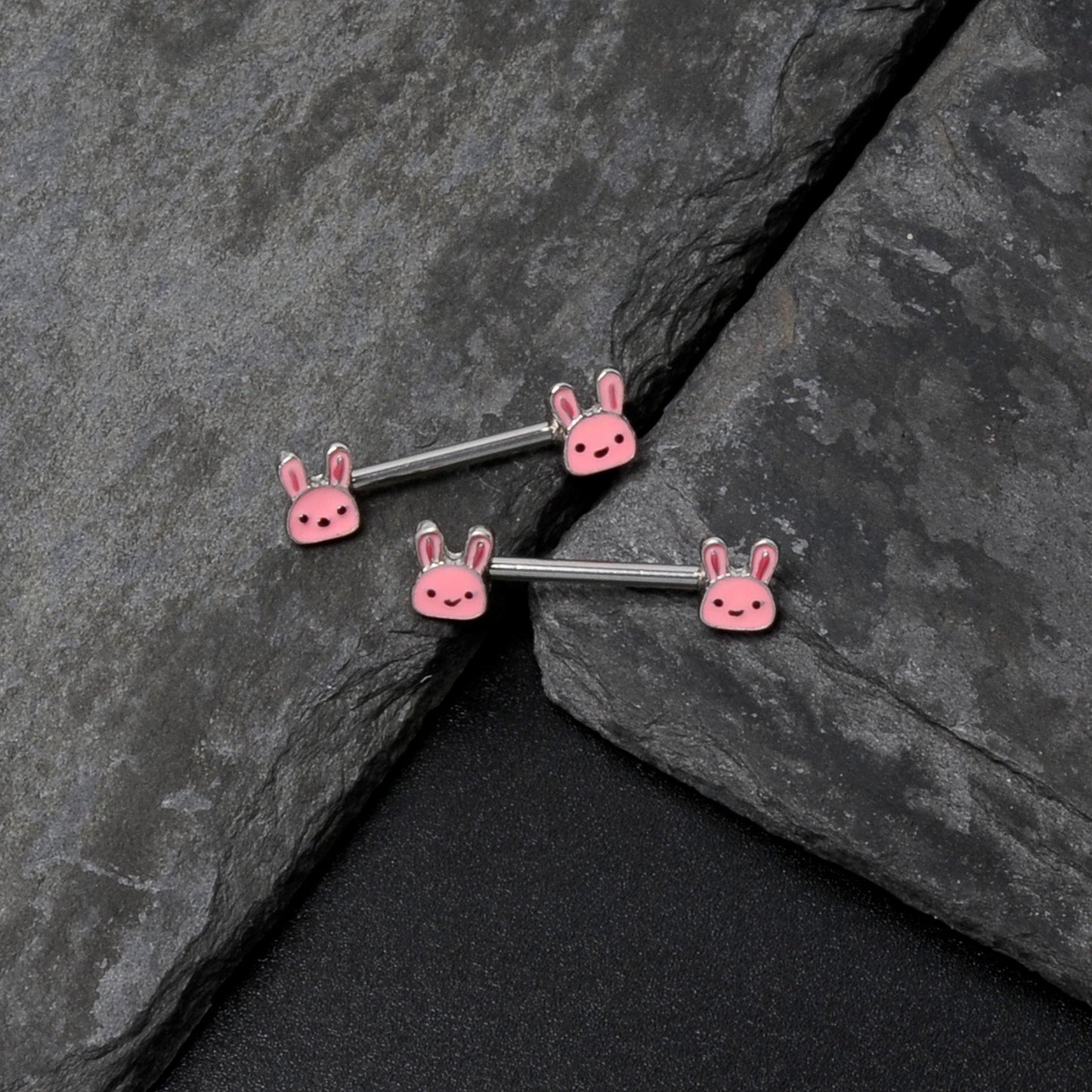 14G 9/16 Kawaii Cutie Easter Bunny Barbell Nipple Ring Set
