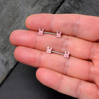 14G 9/16 Kawaii Cutie Easter Bunny Barbell Nipple Ring Set