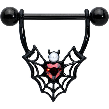 14G 11/16 Red Gem Black Gothic Bat Heart Nipple Shield Set