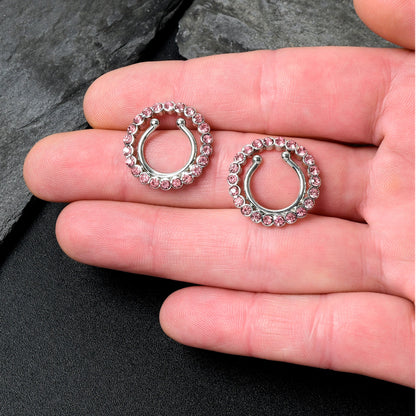 Clip On Fake Nipple Ring Set - Pink, Blue or Clear