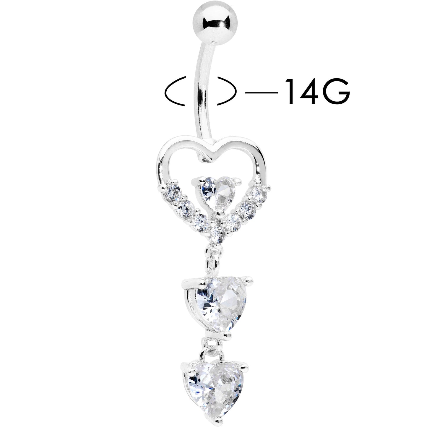 Clear CZ Gem Opulent Heart Quartet Dangle Belly Ring