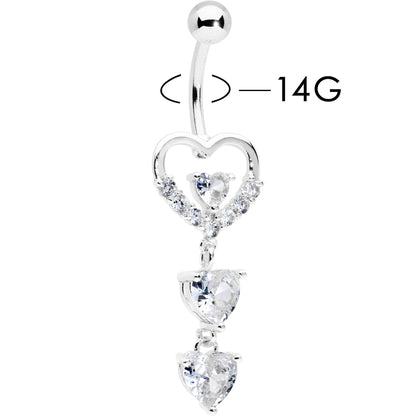 Clear CZ Gem Opulent Heart Quartet Dangle Belly Ring