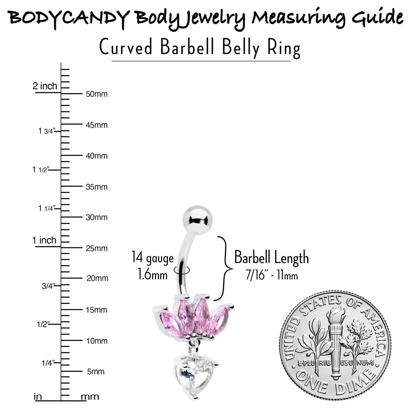 Clear Pink CZ Gem Crown And Heart Dangle Belly Ring