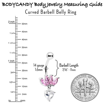 Clear Pink CZ Gem Crown And Heart Dangle Belly Ring