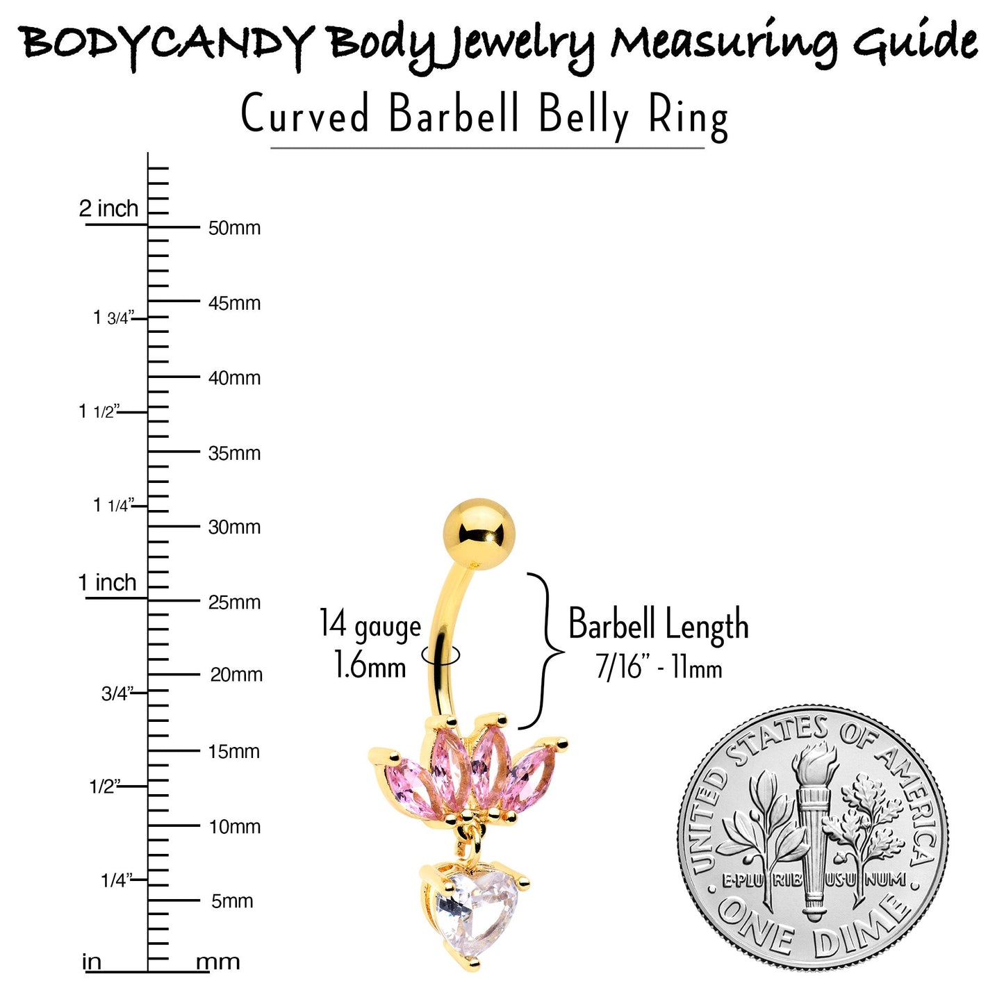 Clear Pink CZ Gem Gold Tone Crown And Heart Dangle Belly Ring