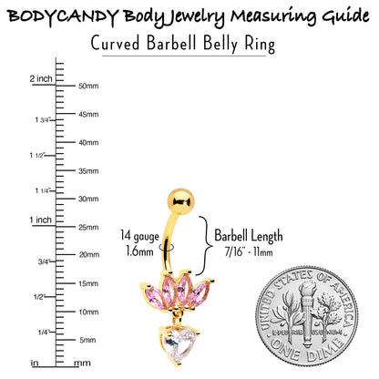 Clear Pink CZ Gem Gold Tone Crown And Heart Dangle Belly Ring