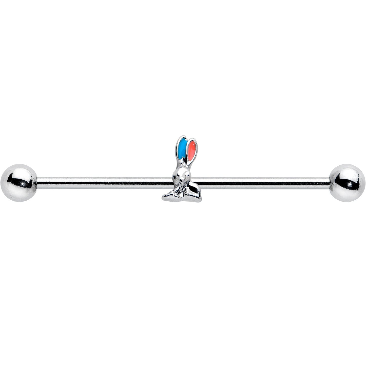 14G Easter Bunny Red Blue Ears Industrial Barbell 38mm