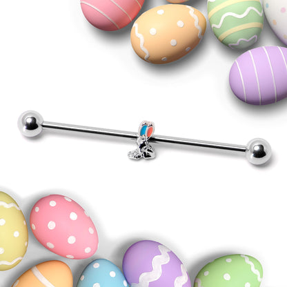 14G Easter Bunny Red Blue Ears Industrial Barbell 38mm