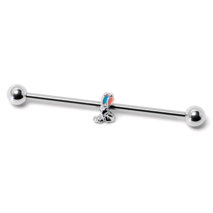 14G Easter Bunny Red Blue Ears Industrial Barbell 38mm