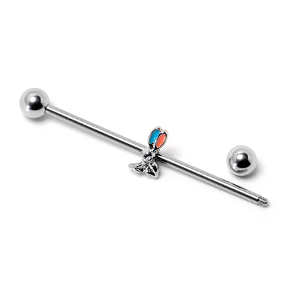 14G Easter Bunny Red Blue Ears Industrial Barbell 38mm