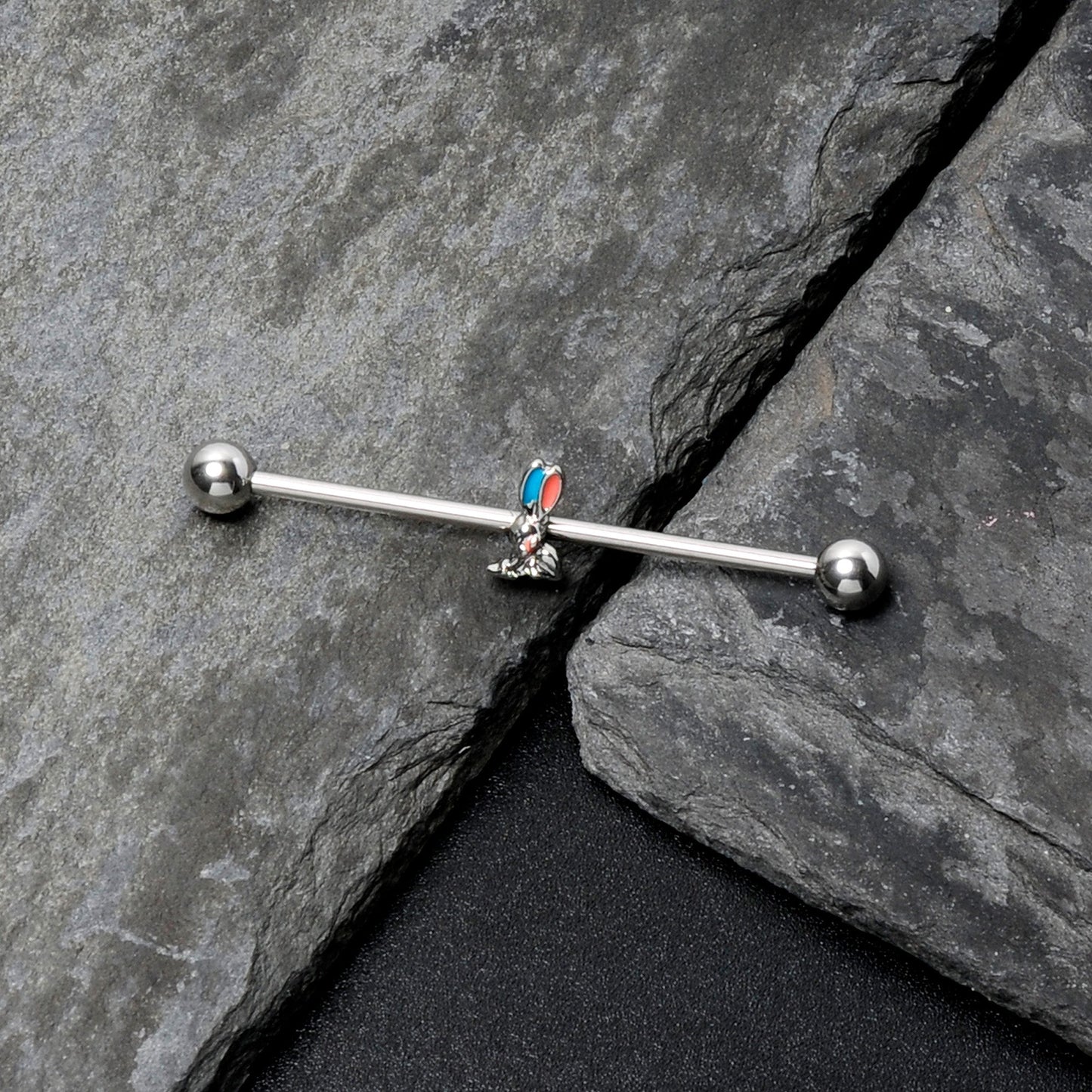 14G Easter Bunny Red Blue Ears Industrial Barbell 38mm