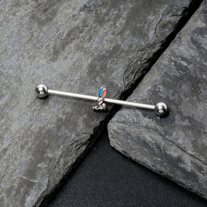 14G Easter Bunny Red Blue Ears Industrial Barbell 38mm