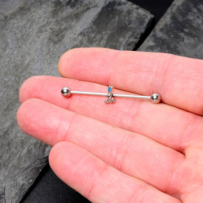 14G Easter Bunny Red Blue Ears Industrial Barbell 38mm