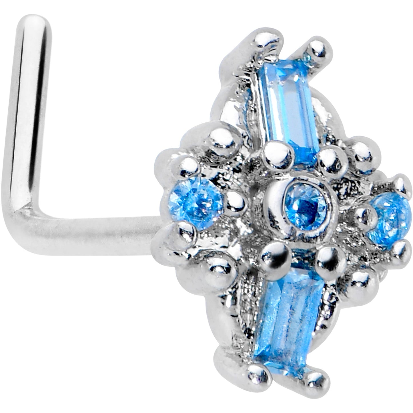 20G 7mm Blue Gem Opulent Cross L Shape Nose Ring