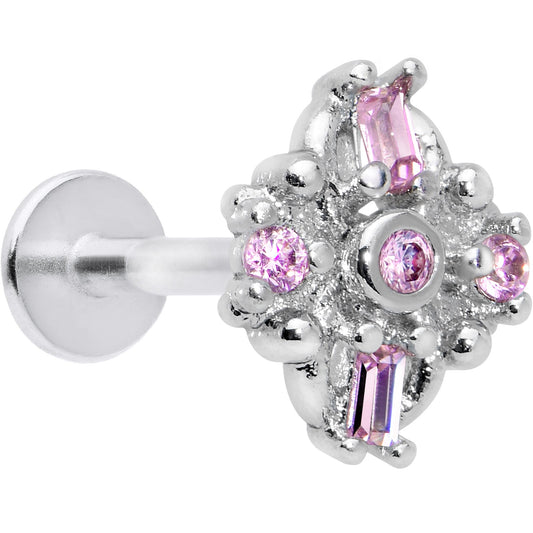 16G 5/16 Pink Gem Opulent Cross Threadless Labret Monroe Tragus
