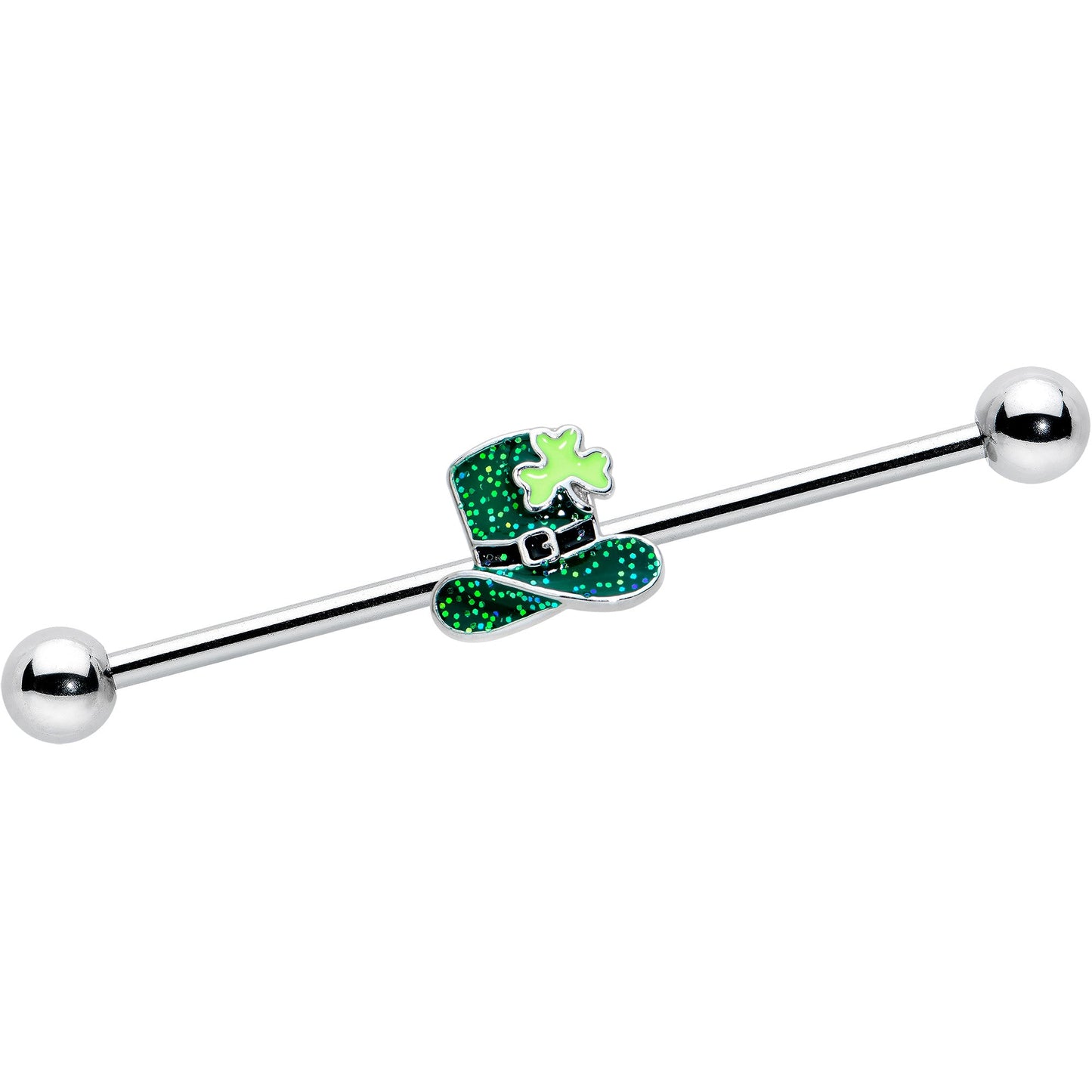 14G Glitter Top Hat Shamrock St Patricks Industrial Barbell 38mm
