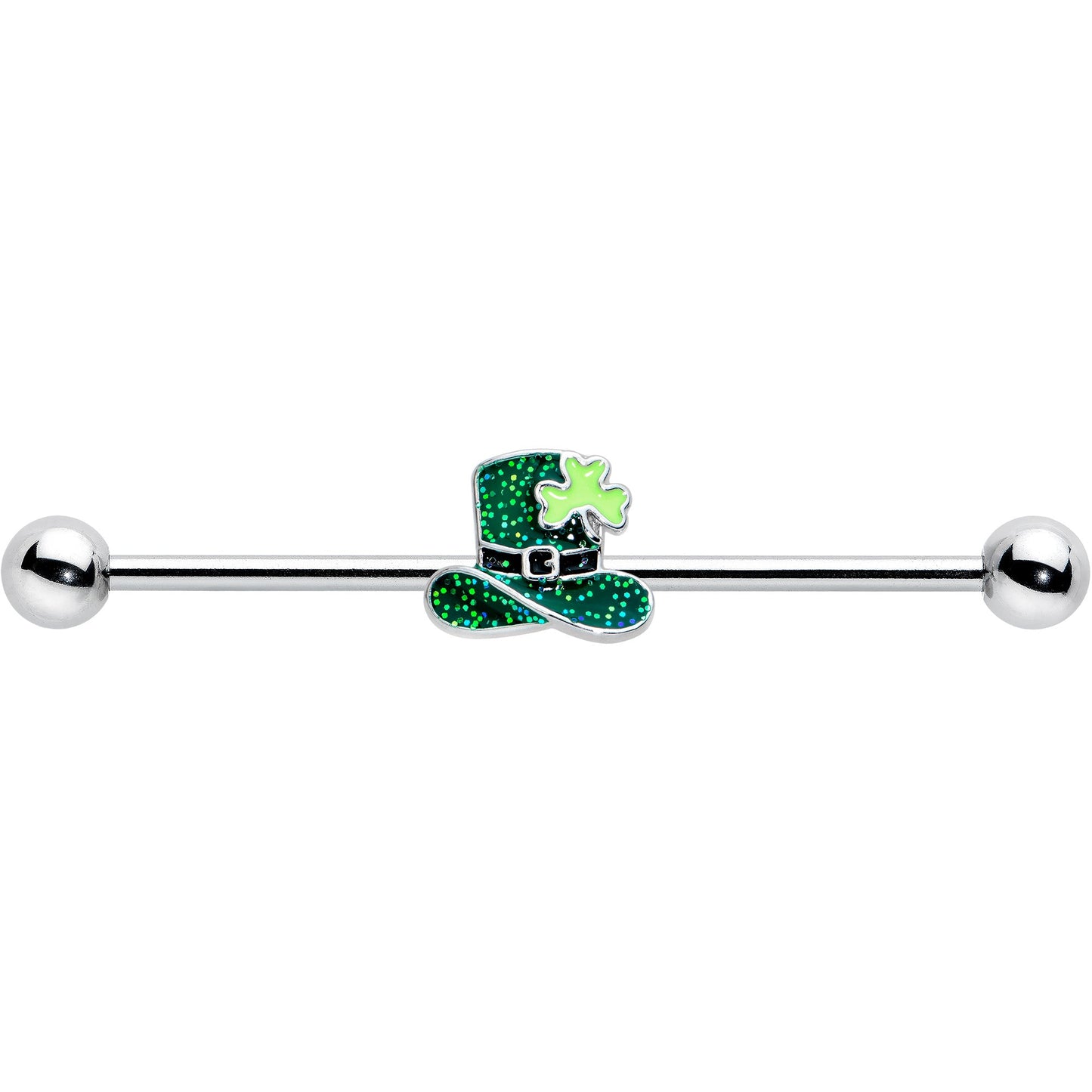 14G Glitter Top Hat Shamrock St Patricks Industrial Barbell 38mm