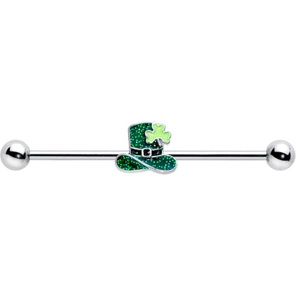 14G Glitter Top Hat Shamrock St Patricks Industrial Barbell 38mm