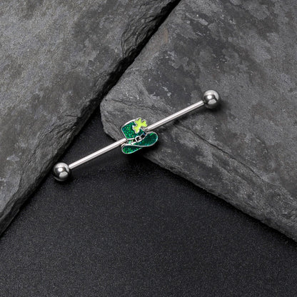 14G Glitter Top Hat Shamrock St Patricks Industrial Barbell 38mm