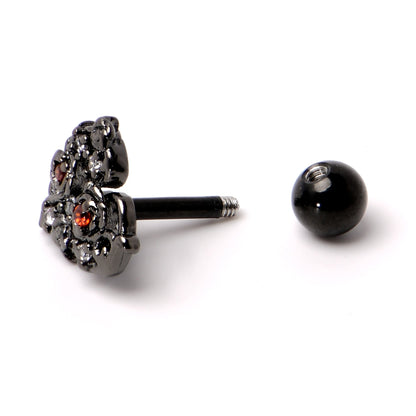16G 1/4 Clear Red CZ Gem Black Floral Heart Cartilage Earring