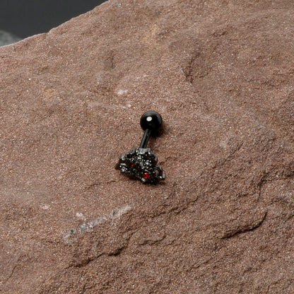 16G 1/4 Clear Red CZ Gem Black Floral Heart Cartilage Earring