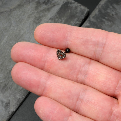16G 1/4 Clear Red CZ Gem Black Floral Heart Cartilage Earring