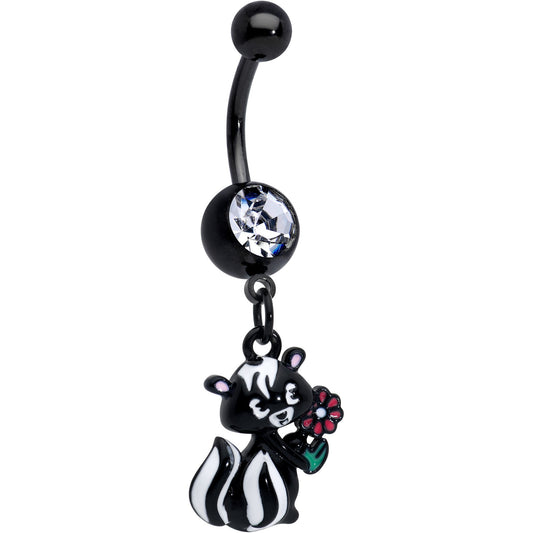 Clear Gem Black Funky Skunk Dangle Belly Ring