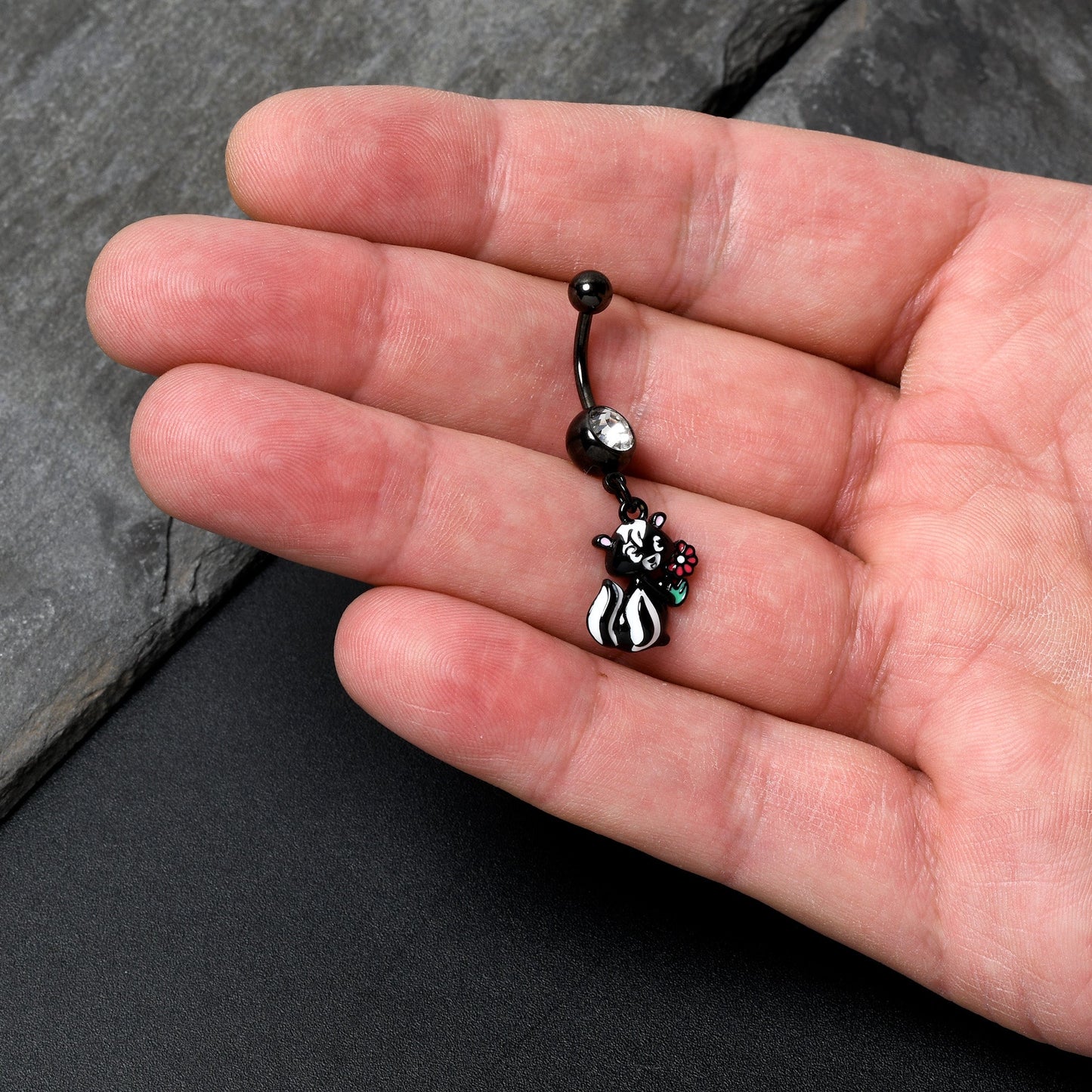 Clear Gem Black Funky Skunk Dangle Belly Ring