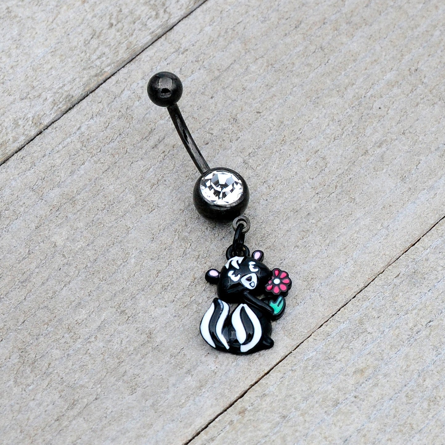 Clear Gem Black Funky Skunk Dangle Belly Ring