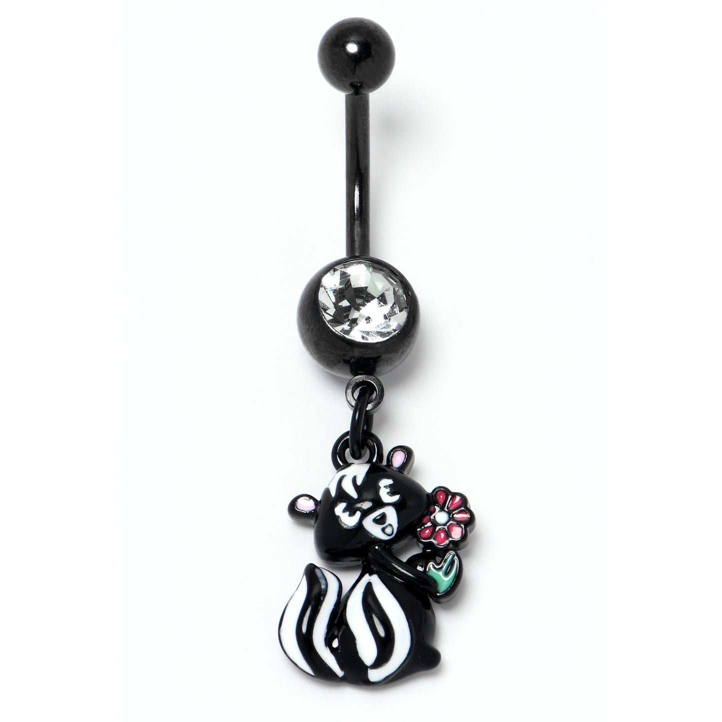 Clear Gem Black Funky Skunk Dangle Belly Ring