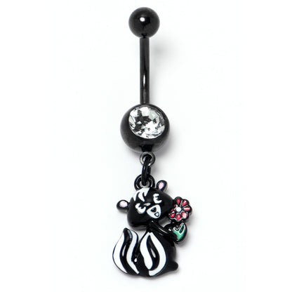 Clear Gem Black Funky Skunk Dangle Belly Ring