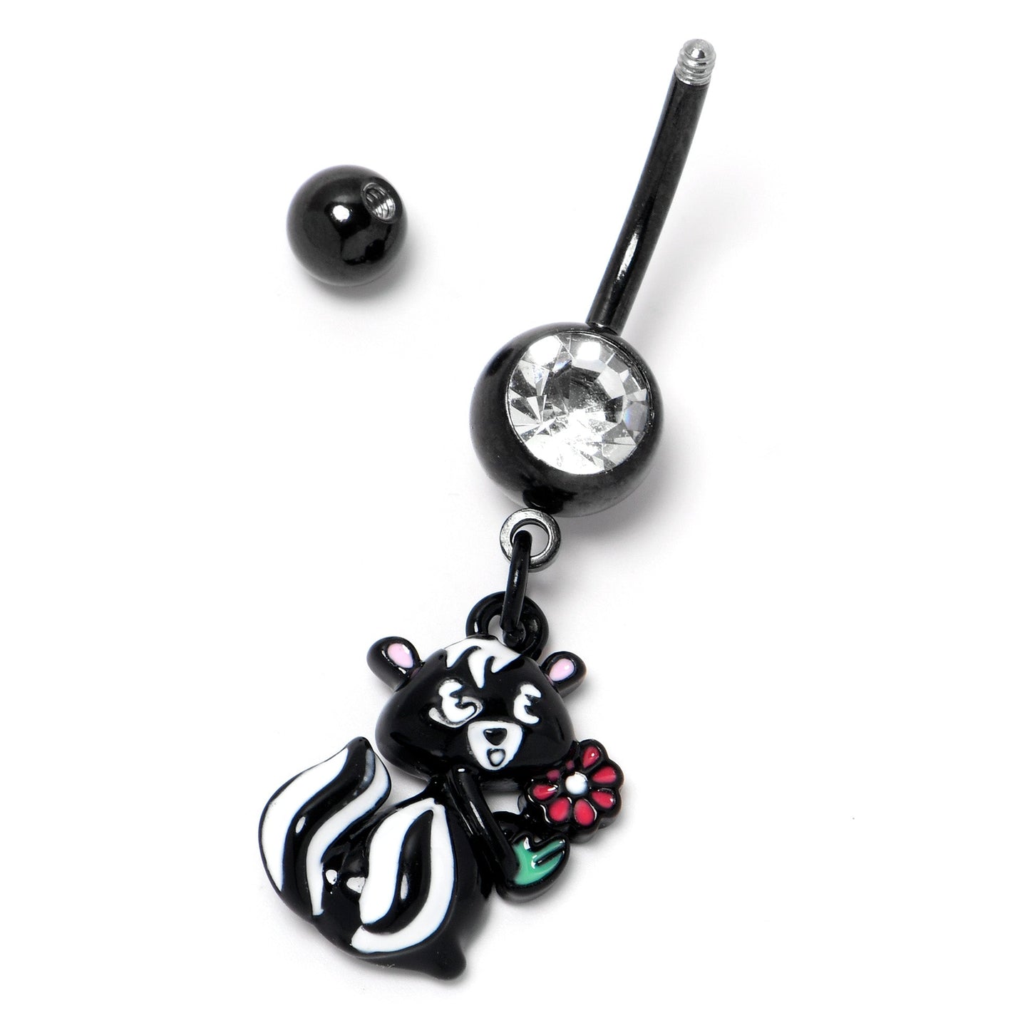 Clear Gem Black Funky Skunk Dangle Belly Ring