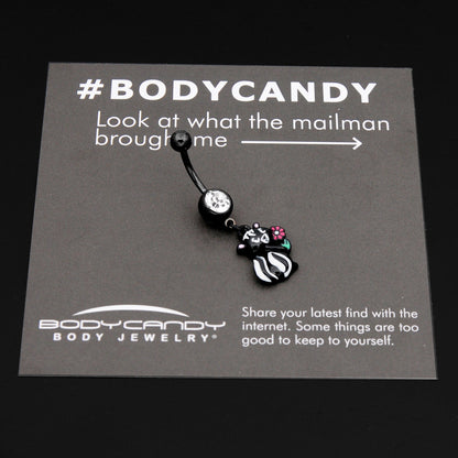 Clear Gem Black Funky Skunk Dangle Belly Ring