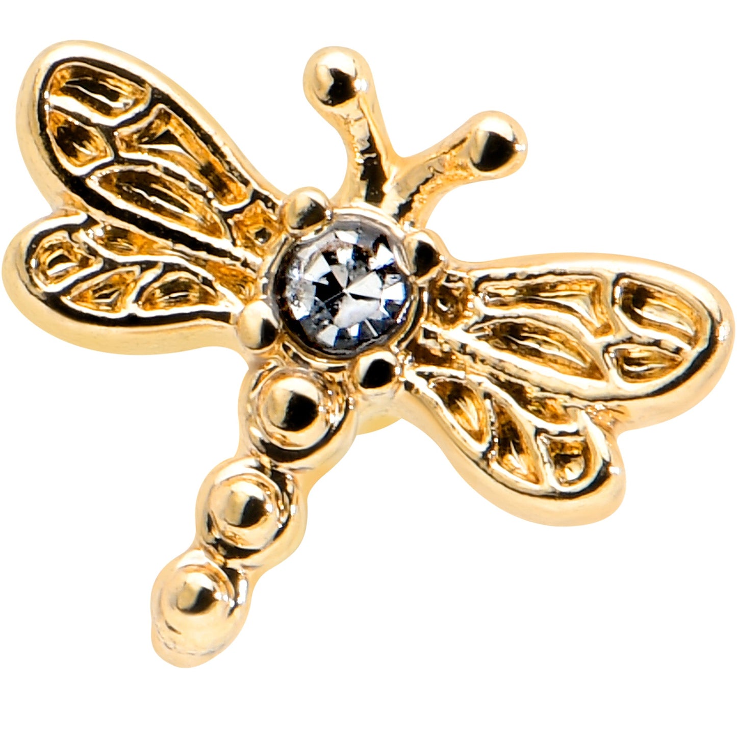 Clear Gem Gold Tone Flying Dragonfly Barbell Tongue Ring