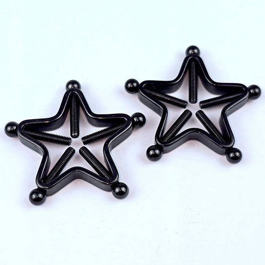 Black Star Bolt Style Clip on Non Pierced Nipple Ring Set