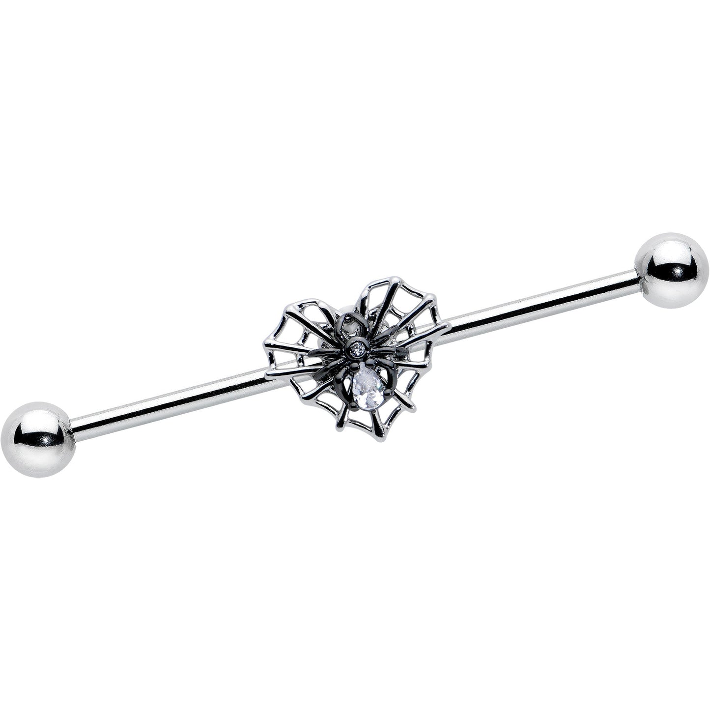 14G Clear CZ Gem Heart of Spider Industrial Barbell 38mm